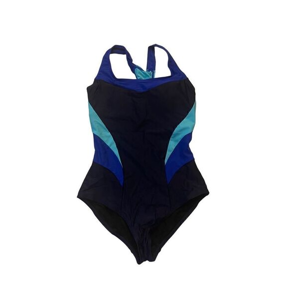 BOUTIQUE TRI COLOR ONE PIECE SWIMSUIT - Picture 1 of 4